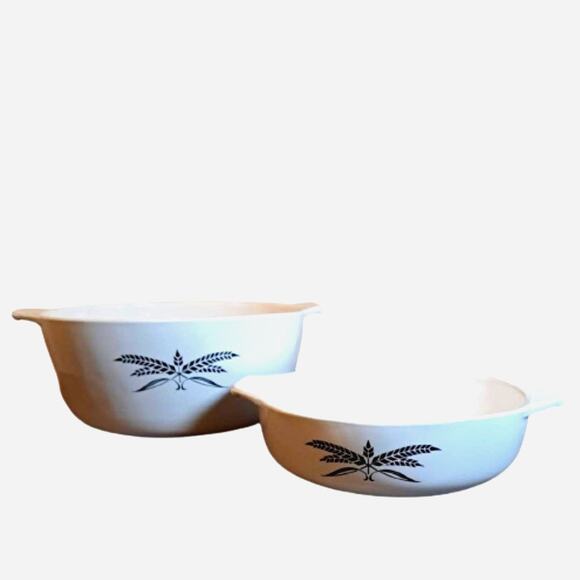 Vintage 1950s Anchor Hocking Black Wheat Casserole 2 Bowls Dish Set 7 and 8.5 In - Picture 1 of 14